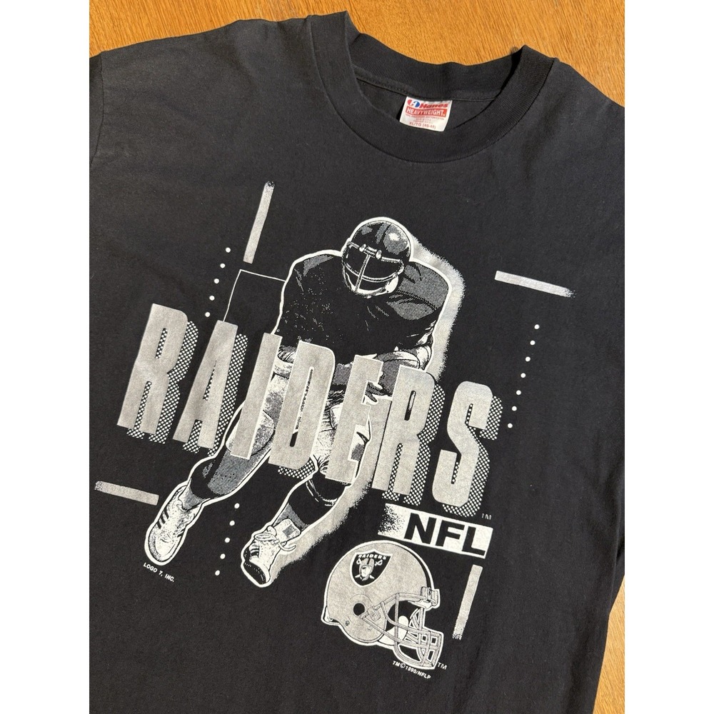 Vintage 1990 Raiders NFL T-Shirt XL Black‎ Hanes Heavyweight USA Made Football